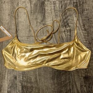 **NWT** SKIMS Metallic Swim Micro Scoop Bikini Top | Gold | 3X